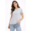 Kadın Bisiklet Yaka Yazlık Kısa kol Düz Tişört Regular Kalıp T-shirt - Gri