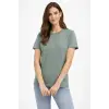 Kadın Bisiklet Yaka Yazlık Kısa kol Düz Tişört Regular Kalıp T-shirt - Mint Yeşili