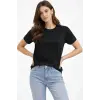 Kadın Bisiklet Yaka Yazlık Kısa kol Düz Tişört Regular Kalıp T-shirt - Siyah