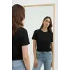 Kadın Bisiklet Yaka Yazlık Kısa kol Düz Tişört Regular Kalıp T-shirt - Siyah