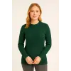 Kadın Bisiklet Yaka Triko Kazak Pamuklu Kalın Fitilli Dokuma Regular Fit - Haki