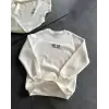 Kadın Bisiklet Yaka 3 İplik Baskılı Oversize SweatShirt - Beyaz