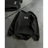 Kadın Bisiklet Yaka 3 İplik pamuklu Baskılı Oversize SweatShirt - Siyah