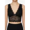 Kadın Dantel Bralet Crop Sütyen V Yaka Askılı Şık Esnek Rahat - Siyah