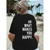 Kadın Kısa Kol Yazlık Tişört Bisiklet Yaka Baskılı Oversize T-Shirt - Siyah