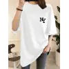 Kadın T-shirt Eğlenceli Harf NY Baskılı Bisiklet Yaka Tişört - Beyaz