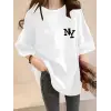 Kadın T-shirt Eğlenceli Harf NY Baskılı Bisiklet Yaka Tişört - Beyaz
