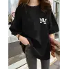 Kadın T-shirt Bisiklet yaka  NY Baskılı kısa kol Tişört - Siyah
