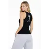 Kadın Fitilli Atlet Sıfır Yaka Slim Fit Arka Baskılı Spor Atlet - Siyah