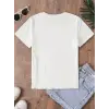 Kadın Tişört fiyonk baskılı Bisiklet yaka yazlık Kısa Kol oversize t-shirt - Beyaz