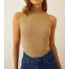 Kadın Full Likralı Fitilli Kaşkorse Body - Camel
