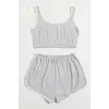 Kadın Gri Askılı Crop Top ve Şortlu Gecelik Takım H110559