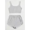 Kadın Gri Askılı Crop Top ve Şortlu Gecelik Takım H110559