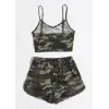 Kadın Kamuflaj Desenli Askılı Crop Top ve Şortlu Gecelik Takım H110440