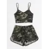 Kadın Kamuflaj Desenli Askılı Crop Top ve Şortlu Gecelik Takım H110440
