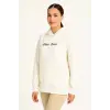Kadın Kapüşonlu Kanguru Cepli Sweatshirt 3 İplik Pamuklu Baskılı Hoodie - Beyaz