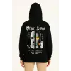 Kadın Kapüşonlu Kanguru Cepli Sweatshirt 3 İplik Pamuklu Baskılı Hoodie - Siyah