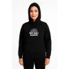 Kadın Oversize Kapüşonlu Cepli Baskılı 3 İplik Pamuklu Hoodie Sweatshirt - Siyah