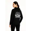 Kadın Oversize Kapüşonlu Cepli Baskılı 3 İplik Pamuklu Hoodie Sweatshirt - Siyah