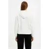 Kadın Kapüşonlu 3 İplik Pamuklu Önü Baskılı Fermuarlı Oversize Hoodie Sweatshirt - Beyaz