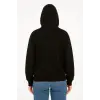 Kadın Kapüşonlu 3 İplik Şardonlu Önü Baskılı Fermuarlı Oversize Sweatshirt - Siyah