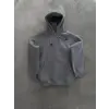 Kadın Kapüşonlu Kanguru Cepli 3 İplik Pamuklu Oversize Hoodie Sweatshirt -  Boyalı Gri
