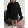 Kadın Kapüşonlu Kanguru Cepli 3 İplik Pamuklu Oversize Hoodie Sweatshirt - Siyah