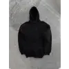 Kadın Kapüşonlu Kanguru Cepli 3 İplik Pamuklu Oversize Hoodie Sweatshirt - Siyah