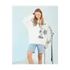 Kadın Oversize Kapüşonlu Baskılı 3 İplik Pamuklu Hoodie Sweatshirt - Beyaz