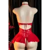 Kadın Kırmızı Dantel ve Tül Detaylı Derin V Yaka Teddy Gecelik H110419