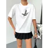 KADIN Baskılı T-Shirt Kısa Kol Bisiklet Yaka Regular Fit Yazlık Tişört - Beyaz