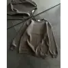 Kadın Bisiklet Yaka 3 İplik Pamuklu Basic SweatShirt - Füme