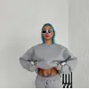 Kadın Bisiklet Yaka 3 İplik Pamuklu Basic SweatShirt - Gri
