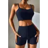 Kadın Lacivert Şortlu Kaşkorse Gecelik Takım H110533