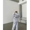 Kadın Nakış İşlemeli 3 İplik Pamuklu Sweat Alt-Üst Takım- Gri