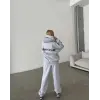 Kadın Nakış İşlemeli 3 İplik Pamuklu Sweat Alt-Üst Takım- Gri