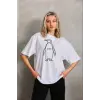 Kadın T-Shirt Nihilist Penguen Baskılı Bisiklet Yaka Kısa kol yazlık Tişört - Beyaz