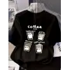 Kadın Kısa Kol Yazlık Tişört Bisiklet Yaka Baskılı Oversize T-Shirt - Siyah