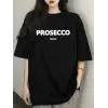 Kadın Kısa Kol Yazlık Tişört Bisiklet Yaka Baskılı Oversize T-Shirt - Siyah