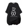Kadın Tişört Penye Compack Baskılı Oversize Bisiklet Yaka T-shirt - Siyah