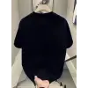 Kadın Kısa Kol Yazlık Tişört Bisiklet Yaka Baskılı Oversize T-Shirt - Siyah