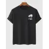 Erkek Kısa Kol Yazlık Tişört Bisiklet Yaka Palmiye Baskılı T-Shirt - Siyah
