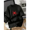 Kadın Kısa Kol Yazlık Tişört Bisiklet Yaka Spider Baskılı T-Shirt - Siyah