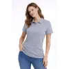 Kadın Polo Yaka Tişört Pike Kumaş Kısa Kol Regular Fit Yazlık T-Shirt - Gri