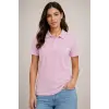 Kadın Polo Yaka Pike Kumaş Düğmeli Basic Tişört Günlük Rahat - Pembe