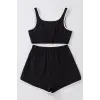 Kadın Siyah Askılı Crop Top ve Şortlu Gecelik Takım H110560