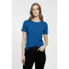 Kadın T-Shirt Bisiklet Yaka Slim Fit Likralı Tişört Yazlık Basic Body - İndigo