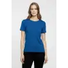 Kadın T-Shirt Bisiklet Yaka Slim Fit Likralı Tişört Yazlık Basic Body - İndigo