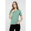 Kadın T-Shirt Bisiklet Yaka Slim Fit Likralı Tişört Yazlık Basic Body - Mint Yeşili