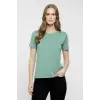 Kadın T-Shirt Bisiklet Yaka Slim Fit Likralı Tişört Yazlık Basic Body - Mint Yeşili